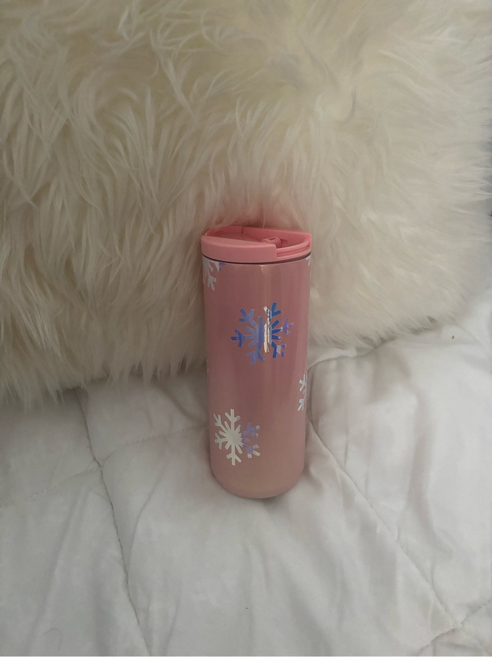 Pink Snowflake Travel Tumbler - Home Holiday